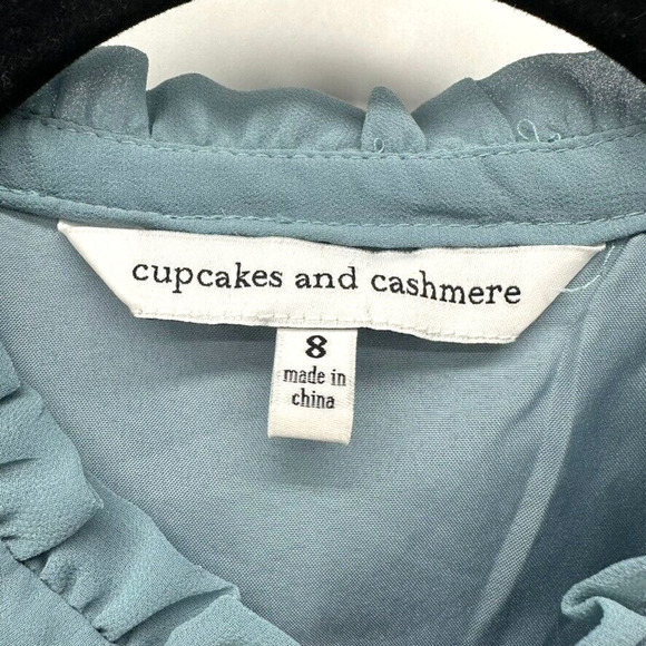 Cupcakes & Cashmere Hastings Ruffle Dress Womens 4 Fit Flare Blue Pleated Dainty - Picture 5 of 12